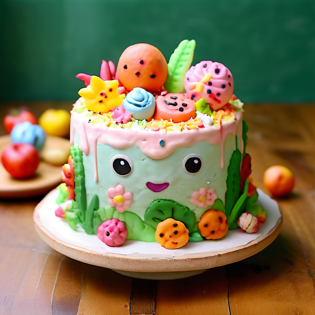 a cake with different colored decorations